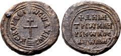 Byzantine Byzantine Iconographic PB Seal in the name of Demetrios, Imperial Cleric. Circa 9th - 10th century AD. KЄROΗΘЄITѠCѠΔVΛѠ΄, large patriarchal cross cross set on base and three steps / ✠ ΔHMH T