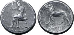 Greek Persia, Alexandrine Empire AR Tetradrachm. Satrap of Cilicia or Babylon, temp. of Mazaios, circa 331-328 BC(?). Baaltars seated to left, his torso facing, holding short sceptre in right hand, le