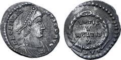 Roman Imperial Julian II AR Reduced Siliqua. Lugdunum, AD 360-363. FL CL IVLIANVS P P AVG, pearl-diademed, draped and cuirassed bust to right / VOTIS V MVLTIS X in four lines within wreath; LVG in exe