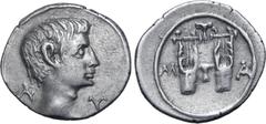 Roman Provincial Augustus AR Drachm of Masicytus, Lycia. 27-20 BC. Bare head to right; Λ-Υ across fields / Two citharas; plectrum between and above, M-A across fields. RPC I 3309; Troxell 120. 2.95g, 