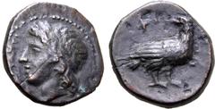 Greek Sicily, Akragas Æ Onkia. Tyranny of Phintias, circa 287-279 BC. Laureate head of Apollo to left; [ΑΚΡΑ]ΓΑΝΤΙ / Eagle standing to right, head reverted; ΦΙ above. CNS I, 119; SNG Copenhagen 98; SN