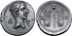 Roman Provincial Augustus AR Drachm of Masicytus, Lycia. 27-20 BC. Bare head to right; Λ-Υ across fields / Two citharas; branch between, owl above and M-A to left and right. RPC I 3309c (online); SNG 