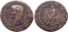 Roman Imperial Nero Claudius Drusus (father of Claudius) Æ Sestertius. Rome, AD 50-54. NERO CLAVDIVS DRVSVS GERMANICVS IMP, bare head to left / TI CLAVDIVS CAESAR AVG P M TR P IMP P P, Claudius, bare-
