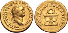 Roman Imperial Titus AV Aureus. Rome, AD 80. IMP TITVS CAES VESPASIAN AVG P M, laureate head to right / TR P IX IMP XV COS VIII P P, curule chair, wreath above. RIC II.1 106; C. 317; BMCRE 64; Calicó 