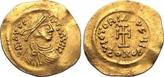 Byzantine Persian Occupation of Syria(?) AV Tremissis. In the name of Maurice Tiberius. AD 610-630. D mAVCI TIЬ P P AVNI (sic), diademed, draped and cuirassed bust to right / VICTORIA AVςЧ I, cross po