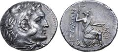 Greek Aitolia, Aitolian League AR Tetradrachm. Circa 238-228 BC. Head of Herakles to right, wearing lion skin headdress / Aitolos holding spear and sword, seated to right on Macedonian shield which re
