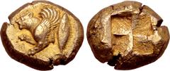 Greek Mysia, Kyzikos EL Stater. Circa 500-450 BC. Forepart of winged lioness to left; tunny fish behind / Quadripartite incuse square. Von Fritze 96; SNG BnF 237; Boston MFA -. 16.09g, 19mm. Near Mint