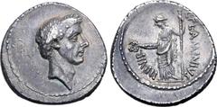 Roman Imperatorial Julius Caesar AR Denarius. Rome, 43 BC. L. Flaminius Chilo, moneyer. Wreathed head of Caesar to right / Goddess (Pax or Venus?) standing to left, holding caduceus and sceptre; L • F