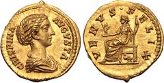 Roman Imperial Crispina (wife of Commodus) AV Aureus. Rome, AD 180-183. CRISPINA AVGVSTA, draped bust to right / VENVS•FELIX, Venus seated to left, holding Cupid, who grasps open diadem, and sceptre; 