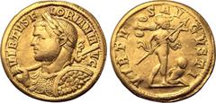 Roman Imperial Florian AV Aureus. Ticinum, AD 276. VIRTVS FLORIANI AVG, laureate and cuirassed bust to left, holding sceptre and shield / VIRTVS AVGVSTI, Mars walking to right, holding spear and troph