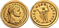 Roman Imperial Maximian AV Aureus. Rome, AD 286. IMP C M AVR VAL MAXIMIANVS P F AVG, laureate, draped and cuirassed bust to right / IOVI CONSERVAT AVGG, Jupiter standing to left, nude but for drapery 