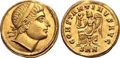 Roman Imperial Constantine I 'the Great' AV Solidus. Nicomedia, AD 324. Head of Constantine to right, wearing plain Hellenistic-style diadem, gaze uplifted / CONSTANTINVS AVG, Victory seated to left o