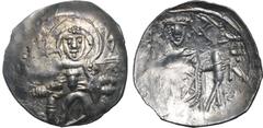 Byzantine Empire of Trebizond, Manuel I Comnenus AR Trachy. Trebizond mint, AD 1238-1263. The Virgin seated facing on throne, holding head of the infant Christ facing on breast; MHP - ΘV across fields