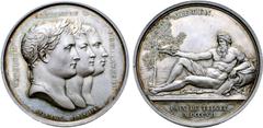 Napoleon France, First Empire. Napoléon I, with Alexander I, Emperor of Russia, and Frederick William III, King of Prussia, AR Medal. Commemorating the peace of Tilsit. Dated 1807. Dies by Andrieu and