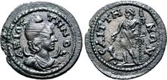 Greek Lydia, Saitta Æ 24mm. Pseudo-autonomous issue, circa AD 193-268. AZIOTTHNO, draped bust of Mên Aziottenos set on crescent to right, wearing Phrygian cap / CAITTHNΩN, Dionysos standing facing, he