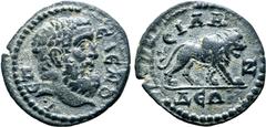 Greek Lydia, Silandos Æ 20mm. Pseudo-autonomous issue, temp. Severans, AD 193-217. Helenos, magistrate. ЄΠI ЄΛЄΝOY, head of Herakles to right / CIΛANΔЄΩΝ, lion walking to right. GRPC Lydia 28 (same ob