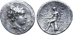 Greek Seleukid Empire, Antiochos the son of Seleukos IV AR Tetradrachm. Antioch, circa 175 BC. Diademed head to right / Apollo Delphios seated to left on omphalos, holding arrow and resting on hand on