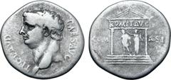 Roman Provincial Claudius AR Cistophorus of uncertain mint, Asia Minor. AD 41-54. TI CLAVD CAES AVG, bare head to left / Distyle temple inscribed ROM ET AVG on entablature and containing figure of Aug