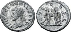 Roman Imperial Claudius II Gothicus BI Antoninianus. Antioch, AD 270. IMP C CLAVDIVS AVG, radiate head to left, slight drapery on far shoulder / AETER AVG, Diana or Luna standing to right, holding lon