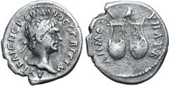 Roman Provincial Trajan AR Drachm of the Koinon of Lycia. AD 98-99. AYT KAIC NЄP TPAIANOC CЄB ΓЄPM, laureate head to right / ΔHM ЄΞ [Y]ΠAT B, two lyres; above, owl standing to right. RPC III 2676; BMC