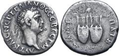 Roman Provincial Trajan AR Drachm of the Koinon of Lycia. AD 98-99. AYT KAIC NЄP TPAIANOC CЄB ΓЄPM, laureate head to right / ΔHM ЄΞ [Y]ΠAT B, two lyres; above, owl standing to right. RPC III 2676; BMC
