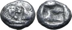 Greek Kingdom of Lydia, Kroisos AR 1/12 Stater. Sardes, circa 561-546 BC. Confronted foreparts of lion to right and bull to left / Incuse square. GRPC Lydia S8; SNG Kayhan 1020-21; SNG von Aulock 2880