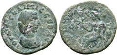 Roman Provincial Julia Soaemias (mother of Elagabalus) Æ 24mm of Flaviopolis, Cilicia. Dated CY 148 = AD 220/1. ΙΟVΛΙΑ ϹVΑΙΜΙϹ ϹЄΒΑϹΤ, draped bust to right / [ΦΛΑV]ΙΟΠΟΛ[ЄΙΤΩΝ], river god Pyramos recl