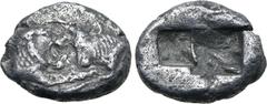 Greek Kingdom of Lydia, Kroisos AR 1/6 Stater. Sardes, circa 561-546 BC. Confronted foreparts of lion to right and bull to left / Two incuse square punches of unequal size. GRPC Lydia S6; Rosen 667; S