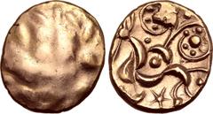 Spain, Gaul and Celtic Britannia, the Corieltauvi AV Stater. South Ferriby 'Owl Eyes' type. Sills mint B, circa 45-10 BC. Traces of wreath motif / Celticised 'lunate' horse to left; two large ringed-p