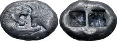 Greek Kingdom of Lydia, Kroisos AR Stater - Double Siglos. Sardes, circa 561-546 BC. Confronted foreparts of lion to right and bull to left / Two incuse squares of unequal size. GRPC Lydia S1; Berk 20