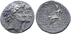 Greek Seleukid Empire, Antiochos XI Epiphanes Philadelphos, with Philip I, AR Tetradrachm. Uncertain mint 127 in Cilicia (Tarsos?), circa 94-93 BC. Diademed, bearded and jugate heads of Antiochos and 