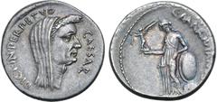 Vogelberg Julius Caesar AR Denarius. Rome, February-March 44 BC. Cossutius Maridianus, moneyer. Wreathed and veiled head to right; CAESAR before, DICT•IN•PERPETVO behind / Venus standing to left, hold