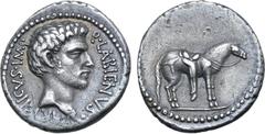 Vogelberg Quintus Labienus AR Denarius. Uncertain mint in Syria or south-eastern Asia Minor, early 40 BC. Q•LABIENVS•PARTHICVS•IMP, bare head to right / Horse standing to right on ground line, wearing