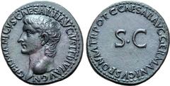 Roman Imperial Germanicus (father of Caligula) Ӕ As. Rome, AD 37-38. GERMANICVS CAESAR TI AVGVST F DIVI AVG N, bare head to left / C CAESAR AVG GERMANICVS PON M TR POT, large S•C in field. RIC I 35 (G