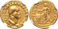 Roman Imperial Galba AV Aureus. Rome, July - August AD 68. IMP SER GALBA CAESAR AVG, laureate head to right / SALVS GEN HVMANI, draped female figure (Salus?) advancing to left with foot on globe, sacr