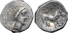 VECCHI Cisalpine Gaul, Insubres AR Drachm. Circa 1st century BC. Imitating Massalia. Celticised head of Diana to right / Stylised lion to right; pseudo-legend above. Pautasso pl. 38, 193; Lanz 1044 (t