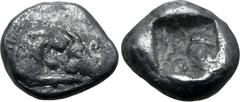 Greek Kingdom of Lydia, Kroisos AR 1/12 Stater. Sardes, circa 561-546 BC. Confronted foreparts of lion to right and bull to left / Incuse square. GRPC Lydia S8; SNG Kayhan 1020-21; SNG von Aulock 2880