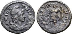Greek Lydia, Saitta Æ 21mm. Pseudo-autonomous issue, circa AD 193-268. AZIOTTHNO, draped bust of Mên Aziottenos set on crescent to right, wearing Phrygian cap / CAITTHNΩN, Dionysos standing facing, he