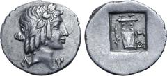 Greek Lykian League, Kragos AR Hemidrachm. 44-18 BC. Laureate head of Apollo to right; Λ behind, Y before / Kithara; ΛYKIΩN below, KP upwards in right field, ear of corn in left field; all within shal