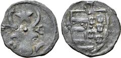 Medieval and World Romania, Moldavia (Principality). Alexandru I cel Bun BI 1/2 Groat. 1400-1432. Facing bull's head; star above, rosette and crescent flanking / Shield with three bars to left and six