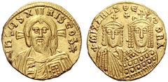 IMPORTANT COLLECTION OF BYZANTINE COINS MICHAEL III THE DRUNKARD, 842-867 Mint of Constantinople Under the Regency of his mother Theodora Solidus 843/856. Obv. IhSЧ X - RISTOSÝ Bust of Christ with lon