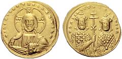 IMPORTANT COLLECTION OF BYZANTINE COINS BASIL II BULGAROKTONOS, 976-1025 Mint of Constantinople With Constantinus VIII Tetarteron nomisma 1005/1025. Obv. +IhS XIS RЄX RЄÇNANTInM Nimbate bust of Christ