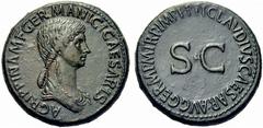 ANCIENT COINS ROMAN EMPIRE Claudius and Agrippina Jr For Agrippina Sr. Sestertius v. 50/54, Rome. AGRIPPINA.M.F.- GERMANICI.CAESARIS. Draped bust to r., wound hair in back held in queue. Rev. TI.CLAVD