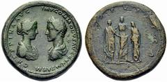ANCIENT COINS ROMAN EMPIRE Commodus and Crispina Bronze contorniate medallion 178, Rome. Ob the marriage of Commodus and Bruttia Crispina in 178. CRISPINA AVG - IMP COMMODVS AVG GERM SARM Draped busts