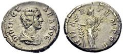 ANCIENT COINS ROMAN EMPIRE Didius Julianus, 193 For Didia Clara. Denarius 193, Rome. DIDIA CLA-RA AVG Draped bust to r. Rev. HILA-R – TEMPOR Hilaritas with palm branch and cornucopia facing, head l. 3