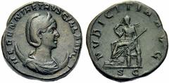 ANCIENT COINS ROMAN EMPIRE Trajanus Decius, 249-251 For Herennia Etruscilla. Double sestertius 249/251, Rome. HERENNIA ETRVSCILLA AVG Diademed and draped bust to r. on crescent. Rev. PVDICITIA AVG Pud