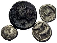 Ancient Coins COINS OF THE GREEK WORLD Lot Neapolis. Hemiobol. Bronze. Thasos. Obol. Hemiobol (2). Bronze. Fine-very fine. (6)