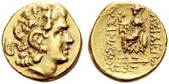 GREEK WORLD Macedonian Empire Lysimachos, 305-281. Gold stater 2./1. cent. B. C., Kallatis. Head of Alexander the Great with diadem and Horn of Ammon to r. Rev. Athena with Nike enthroned to l., KAL o