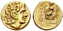 COINS OF THE GREEK WORLD KINGS OF THRACE Lysimachus, 323-281. . Gold stater 2./1. cent. B.C., Kallatis. Head of Alexander the Great with diadem and Horn of Ammon to r. Rev. Athena with Nike enthroned 