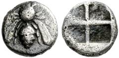 COINS OF THE GREEK WORLD IONIA Ephesus Obol c. 500/420. Bee seen from above. Rev. Quadratum Incusum. 0.51 g. Coll. Klein 36. Karwiese - (cf. Series 6). Head -. SNG Cop. -. Very rare. Good very fine.. 